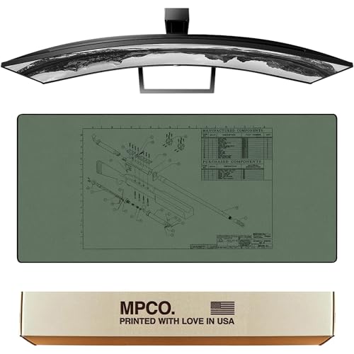 MPCO. Original Large Gaming Desk Mat – 36" x 17" Aeroglyde Blueprints Browning 50 Cal – Green Full Desk Mouse Pad for Smooth Precision – Non-Slip, Washable Extra-Large PC Mouse Pad for Gaming Sessions - color: Aeroglyde Browning 50 Cal – Green