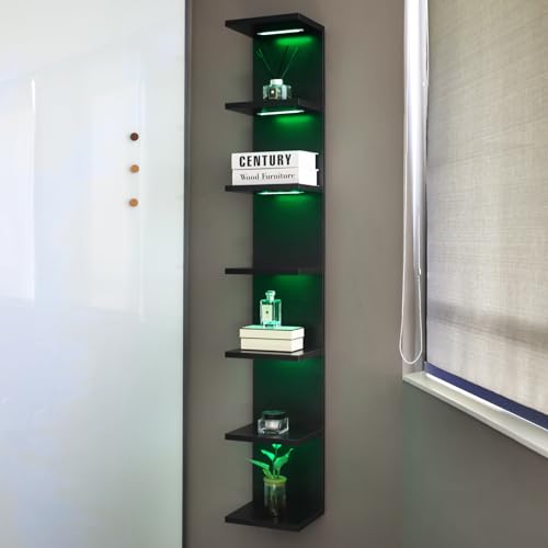 7 Tier Wall Shelves with RGB, Lack Wall Shelf Unit, Vertical Shelf with Remonte Control,Black Shelves - color: Rgb-black