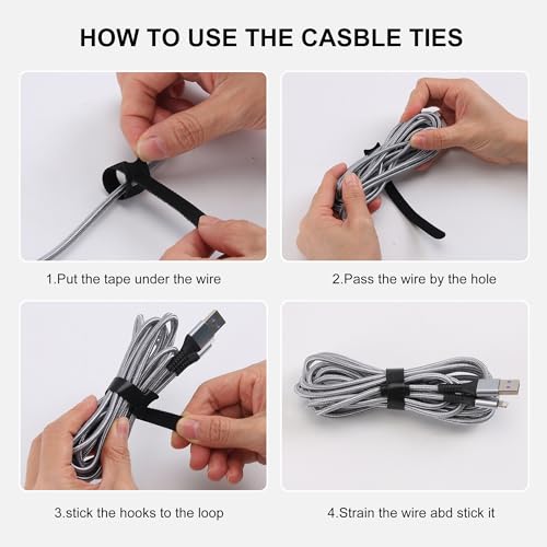 Nettbe Reusable Cable Ties, 126 PCS 8 Inches Adjustable Cord Straps Wire Organizer Cord Wrap and Hook Loop Cable Management - size: 8inches-126PCS