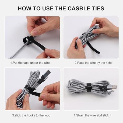 Nettbe Reusable Cable Ties, 210 PCS 8 Inches Adjustable Cord Straps Wire Organizer Cord Wrap and Hook Loop Cable Management - size: 8inches-210PCS