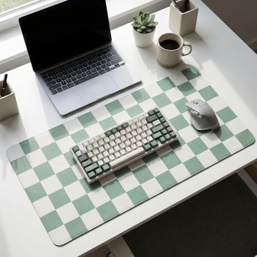 Large Desk Mat 31.5x15.7 Inch, Checkered Computer Mouse Pad Keyboard Mat, Non-Slip Office Desk Pad, Waterproof Rubber Desk Mat for Home Office Decor (Sage) - color: Sage