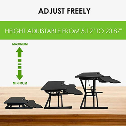 Standing Desk Converter 32 Inch - Height Adjustable Desk Riser with Keyboard Tray, Wide Sit Stand Workstation for 2 Monitors for Office & Home, Black