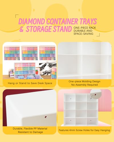 60pcs Diamond Art Storage Containers Trays ＆ Stand, Diamond Painting Accessories Diamond Painting Trays with Lids, 2-in-1 Diamond Art Tray and Beads Storage, Beads Gem Art Tools Storage Rack - size: 60pcs+Rack