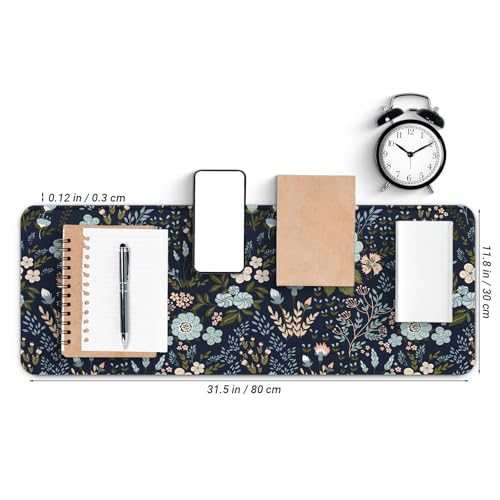 Gaming Mouse Pad, Large 31.5 x 11.8 inches Mousepad, Long Keyboard Pad, Cute Mouse Mat for Computer with Stitched Edges and Non-Slip Base (Black Flowers) - color: Black Flowers