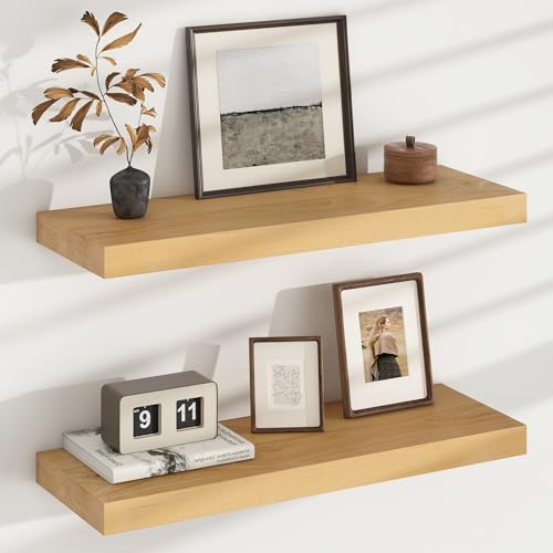 Floating Shelves for Wall, USA-Sourced Brich Wood 24 Inch Wall Shelves Set of 2, Natural Wooden Mounted Picture Ledge Shelf, Nursery Book Storage Shelf Kids Bookshelf Display, Shelf for Bathroom - color: Usa-sourced Brich Wood, size: 24''W, 2Packs