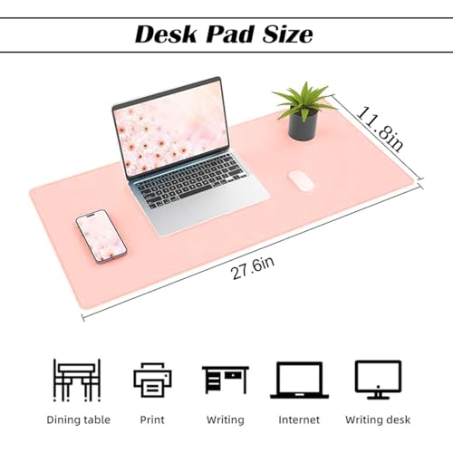 Non-Slip Leather Desk Mat, 27.6×11.8 Inch Waterproof Laptop Computer Desk Keyboard Pad, Large Mouse Pad for Office,Work, Home, Decor (Pink) - color: Pink