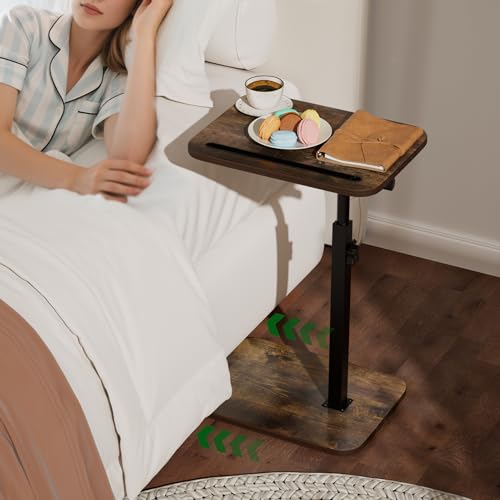 TV Tray Side Table for Couch - 360° Swivel Adjustable Height Rotating Sofa Table C Table End Table Laptop Desk with Phone & Tablet Slot, Perfect for Eating Working Reading, Fits Small Spaces - color: Rustic Brown