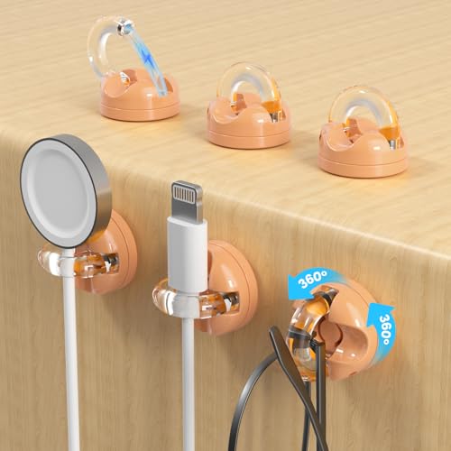 Rotatable Magnetic Cable Clips, Smooth Adjustable Cord Holder, Under Desk Cable Management, Adhesive Charging Wire Holder Keeper Organizer for Office Nightstand Wall (6-Pack Orange) - color: 6-Pack Orange