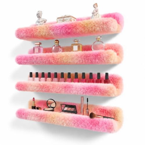 Fuzzy Orange Nail Polish Rack Wall Mounted Makeup Organizer, Soft Plush Decorative Floating Shelf for Lipstick, Skincare, Collectibles, Playful Room Decor for Girls, Vanity Storage for Bedroom Salon - color: Orange