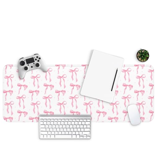 MAY FLOWER Gaming Mouse pad, Large Laptop Mousepad, Full Keyboard Mat, Long Computer Mouse Mat for Home and Office, Anti-Slip Rubber Base, 31.5 x 11.8 Inches (Coquette Bow) - color: Coquette Bow