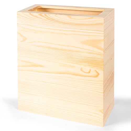 2.3 Gallons Rectangular Wooden Trash Can | Trash Can with Bin Liners | Decorative Waste Basket | Recycling Bin for Bathroom | Natural Wood Finish Basket for Kitchen | Paper Basket for Office - color: Bamboo