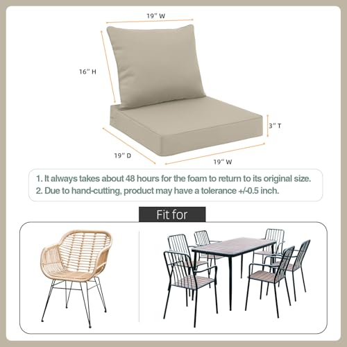 Favoyard Outdoor Seat Cushion Set 19 x 19 Inch Waterproof & Fade Resistant Patio Furniture Cushions with Removable Cover Deep Seat & Back Cushion with Tie Straps for Chair Sofa Couch - color: Beige, size: 19 x 19 Inch