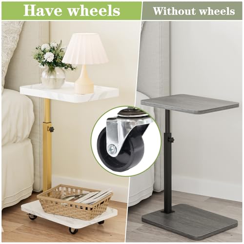 TV Tray Table, Adjustable Dinner Trays for Eating Table,360° Swivel& Sofa Armrest End Side Couch Snack Table for Sofa, Bedroom, Living Room, C Shaped End Table that Slide Under(White+Gold) - color: White Marble+gold