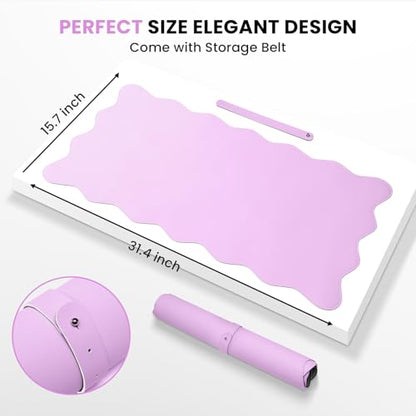 PU Leather Desk Pad, Scalloped Non-Slip Mouse Pad & Large Desk Mat Cover Stitched Edges Writing Pad for Office, Home - Waterproof, Easy to Clean, Durable Surface I 31.4"x15.7", Bonbon Pink - color: Bonbon Pink