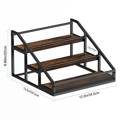 B4Life 3-Tier Liquor Bottle Display Shelf, Countertop Liquor Wine Rack, Bottle Storage Organizer for Whiskey and Spirits, Retro Bar Shelves and Shelf Stand, Mini Liquor Cabinet
