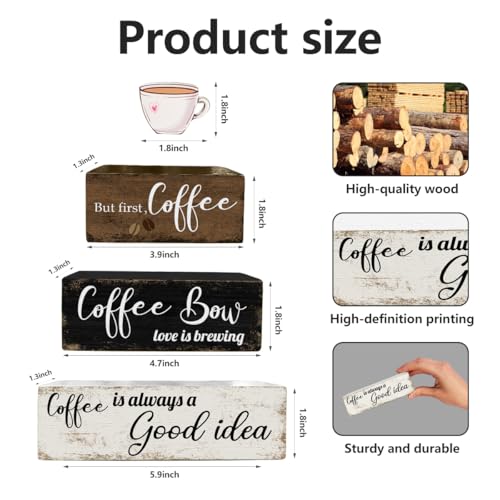 4 Pcs Wooden Coffee Table Decoration Rustic Tiered Tray Decor Retro Wood Block Sign Farmhouse Table Centerpiece for Home Kitchen Coffee Tabletop Bookshelf Mantel Shelf Decor - color: Coffee