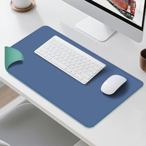 Dual Sided Leather Desk Mat - Waterproof Desk Pad - Ideal for Large Mouse Pad and Desk Mats on Top of Desks (Blue, 25"*13") - color: Blue, size: 25" x 13"