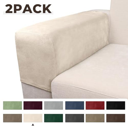 Couch Arm Covers 2 Pcs Sofa Armrest Covers Stretch Couch,Armrest Cover for Chairs Scratch-Resistant Sofa Arm Cover Armchair Slipcovers,Cream - color: Cream, size: 2PC Armrest Cover