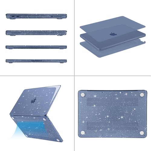 MOSISO Sparkly Glitter Case Compatible with MacBook Neo Case 13 inch 2026 Release Model A3404 with A18 Pro Chip, Crack-Resistant Protective Hard Shell Case&Keyboard Cover&ScreenFilm&Pouch, Indigo - color: Indigo