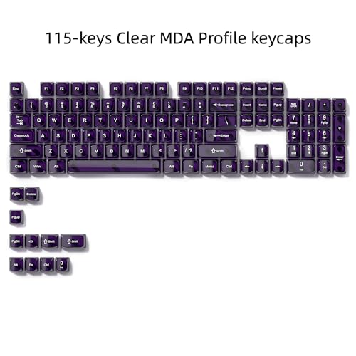 dagaladoo Dark Purple Clear Keycaps,Glossy Jelly Key caps tranlucent Set | Transparent keyboard keycaps ceramic style,MDA Profile,115 keys PC keycaps for Mechanical Keyboard with MX Switches - color: Dark Purple