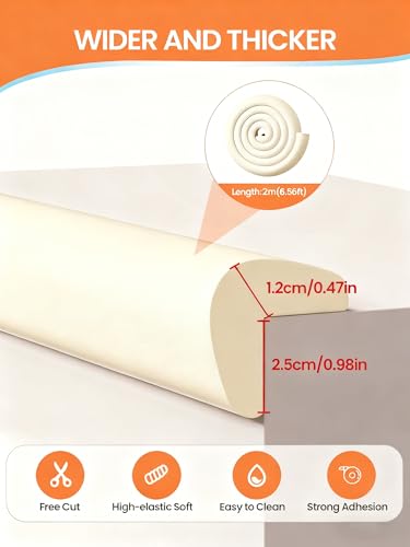 6.56FT L-Shape Baby Corner Protector Guards, Pre-Taped, 0.47''Thick | Edge Safety Bumpers for Furniture & Sharp Table Corners, with 6 Corners, Waterproof Soft Foam Adhesive Guard Cushion, Beige - color: Beige, size: 0.47''Th (6.56ft)