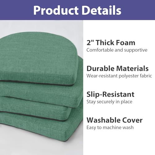 IPYNBAP Chair Cushions for Dining Chairs, Kitchen Chair Cushions, 16'' x 16'' x 2'', Non Slip Indoor Seat Cushions, Chair Pads for Dining Chairs with Ties & Removable Cover, Set of 4, Dark Green - color: Dark Green, size: 4 Count(Pack of 1)