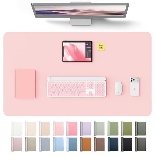 YSAGi Leather Desk Protector, Office Mat, Large Mouse Mat, Non-Slip PU Leather Blotter, Laptop Desk Mat, Waterproof Writing Pad for Office and Home(Light Pink, 40" x 24") - color: Light Pink, size: 40" x 24"