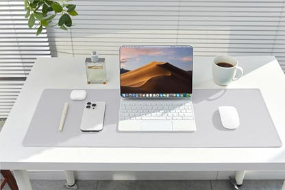 ALOANES Silvery Waterproof Desk Mat, Large Mouse Pad with Extended Mouse Mat, with Anti Slip Base, Stitched Edge, Grain Jacquard Surface, Perfect for Gamer, Office & Home, 3XL(15.74''x35.43''x0.12'') - color: 01- Pro Silver, size: 3XL(35.4" x 15.7")
