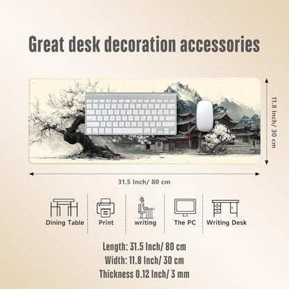 Extended Gaming Mouse Pad, Large Mouse Mat 3 mm Nature Rubber Base Mousepad with Stitched Edges, Non-Slip Desk Mat for Office Home Great Gift 31.5x11.8 Inch (Japanese Ink 4) - color: Japanese Ink 4
