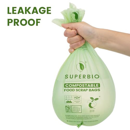 SUPERBIO 2.6 Gallon Compostable Food Waste Bags, 100 Count, 1 Pack, Flat Top Food Scrap Bags， ASTM D6400，Certified by BPI and OK compost INDUSTRIAL,9.84L - color: 2.6 Gallon Flat Top, 100 Count