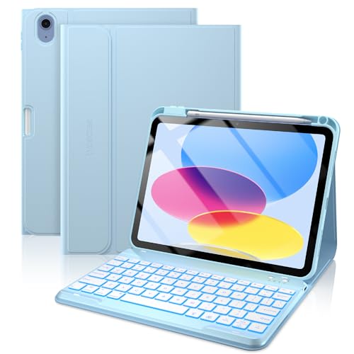 typecase Folio iPad 11th/10th Gen Keyboard Case (11" A16 2025 & 10.9" 2022) – Magnetic Wireless Detachable Keyboard, 7-Color Backlight, Thin & Light, Pencil Holder – Sky Blue - color: Sky Blue