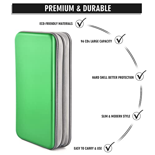 DVD Case, Bivisen CD Case Holder Wallet Binder 96 Capacity CD/DVD Cases Storage Holder Binder Organizer Wallet Book for Car Home Travel (Green) - color: Green