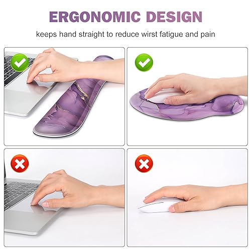 ToLuLu Desk Mat, XXL Large Mouse Pad Wrist Support Set，4 in1 Gaming Mousepad Desk Pad+ Ergonomic Mouse Pad with Wrist Rest + Keyboard Wrist Rest+Coaster for Women Home Office Computer, Purple Marble - color: Purple Marble