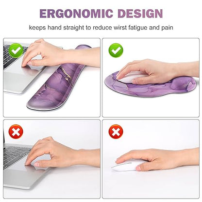 ToLuLu Desk Mat, XXL Large Mouse Pad Wrist Support Set，4 in1 Gaming Mousepad Desk Pad+ Ergonomic Mouse Pad with Wrist Rest + Keyboard Wrist Rest+Coaster for Women Home Office Computer, Purple Marble - color: Purple Marble