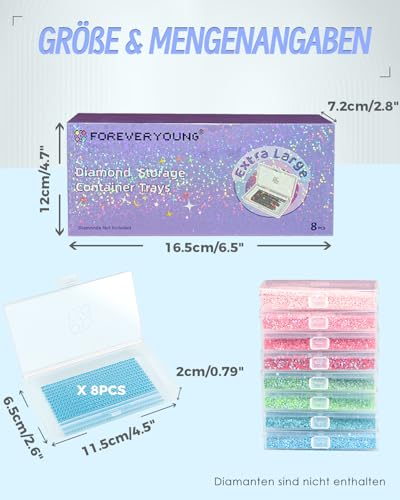 8pcs ForeverYoung Extra Large Diamond Art Storage Containers Tray, Diamond Art Accessories Diamond Painting Trays with Lids, 2-in-1 Diamond Art Trays and Diamond Painting Storage, Purple Box - size: 8pcs Extra Large Refill set