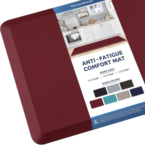 KitchenClouds Kitchen Mat Cushioned Anti Fatigue Kitchen Rug 17.3"x60" Water Resistant Non Slip Kitchen Rugs and Mats Standing Desk Mat Comfort Floor Mats for Kitchen House Sink Office (Red) - color: Red, size: 60"L x 17.3"W x 0.5"Th