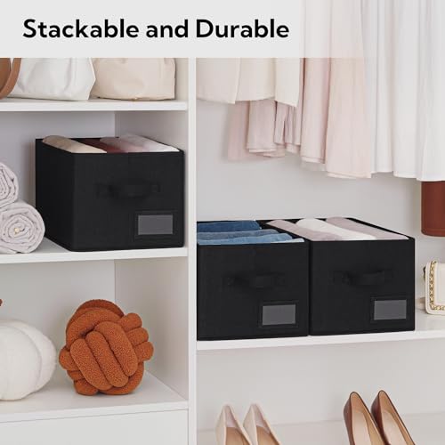 GRANNY SAYS Closet Storage Bins, Fabric Storage Baskets for Clothes, Collapsible Storage Boxes with Handles, Black, Medium, 3-Pack - color: Black, size: Medium