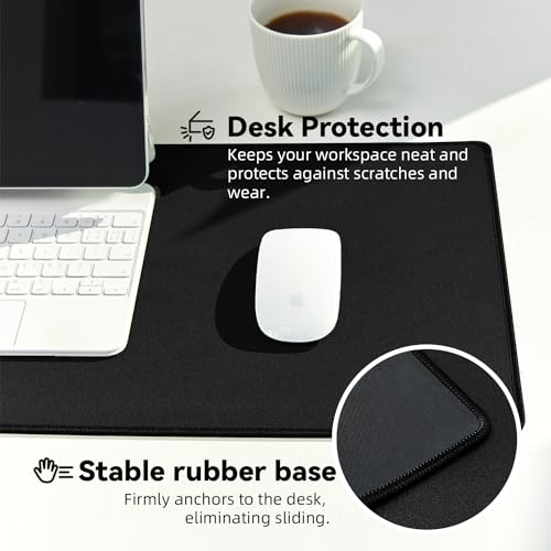 Reniteco Large Gaming Mouse Pad with Durable Stitched Edges, Non-Slip Rubber Base, Black Mousepad Mouse Mat Desk Pad for Home Office Gaming, 35.4''x11.8''x0.12'', Black - color: Black, size: 35.4''x11.8''x0.12"