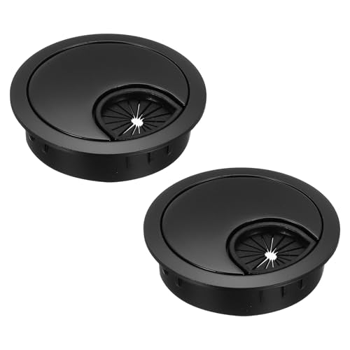 MECCANIXITY 2 Pcs Desk Grommet 2 Inch, Zinc Alloy Round Desk Hole Cover Wire Cable Cord Organizer for Home Office Computer Table Cables, 49.5mm, Black - color: Black, size: 2 Inch/49.5mm
