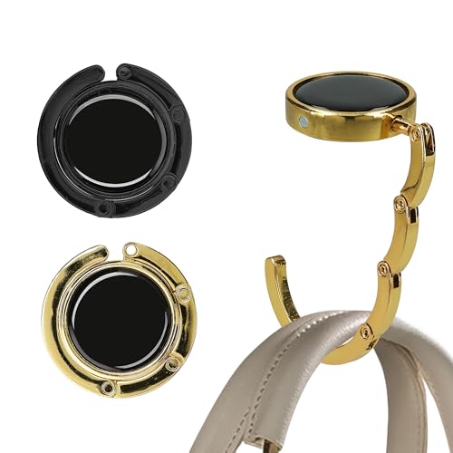 kwmobile Purse Hook for Table - Set of 2 Purse Holder - Folding Handbag Hanger - Portable Bag Holder - Bag Hooks for Desk - Table Hook Black/Gold - color: black / gold