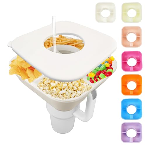 Snack Bowl for Stanley Cup 40 oz Tumbler, Reusable Snack Tray with Lid, Snacks Ring, Silicone Food Holder for Stanley Cup Accessories (Ivory) - color: Ivory