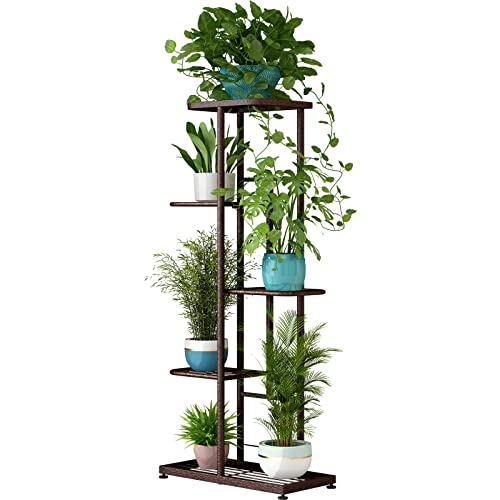 LINZINAR Plant Stand Metal 5 Tier 6 Potted Multiple Flower Pot Holder Shelf Indoor Outdoor Planter Display Shelving Unit for Patio Garden Corner Balcony Living Room (5 Tier 6 Potted, Bronze) - color: Bronze, size: 5 Tier-6 Potted