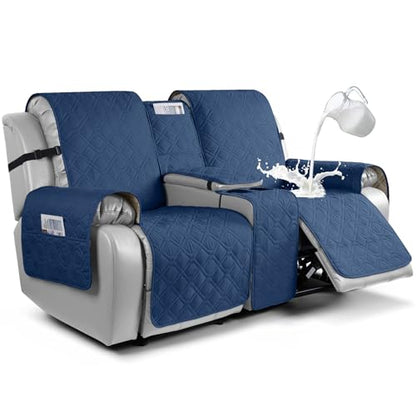 VANSOFY Loveseat Recliner Cover with Console 100% Waterproof Sofa Slipcovers Non-Slip Reclining Couch Cover Split Sofa Covers Furniture Protector for Pets, Dogs(Ocean Blue) - color: Ocean Blue