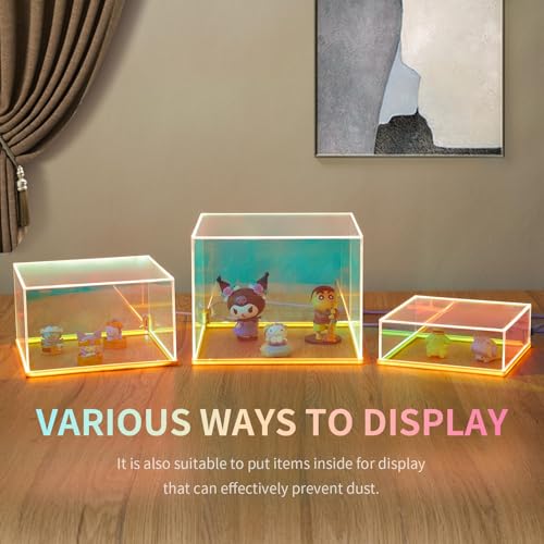 3Pcs Iridescent Acrylic Display Riser with LED light Plug and Play | Lighted Stackable Acrylic Cube Boxes Stand with Hollow Bottom for Figures Jewelry Perfume Purse Liquor Food Buffet Riser - color: Iridescent-LED light-3pcs
