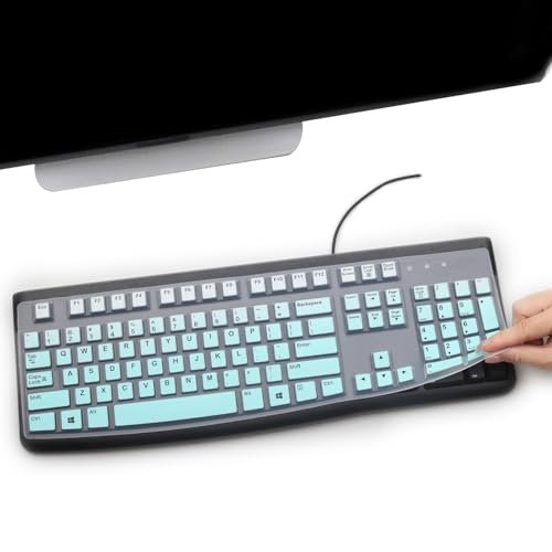 2PCS Keyboard Cover for Logitech K120 & MK120 Ergonomic Desktop USB Keyboard Ultra Thin US Layout Protective Skin-MintGreen+Clear - color: MintGreen+Clear