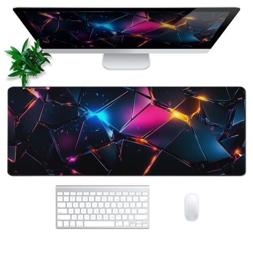 Stylish Geometric Mouse Pad Abstract Black Mouse Pad 31.5x11.8 Inch Geometric Texture Non-Slip Rubber Base Large Mousepad Stitched Edges Keyboard Mouse Mat Desk Pad for Office and Home - color: Stylish Geometric