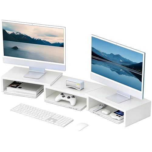 Desk Organizers and Accessories, Dual Monitor Stand Riser, Monitor Desk Shelf for Desktop Organization (White) - color: White