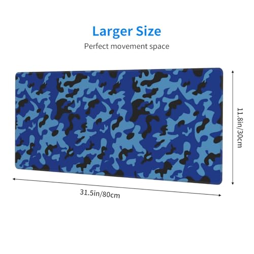 Dark Blue Camouflage Mouse Pad Large Gaming Mousepad Non-Slip Rubber Base Keyboard Mouse Mat for Laptop Keyboard Desktop 31.5 x 11.8 inch - color: Dark Blue Camouflage
