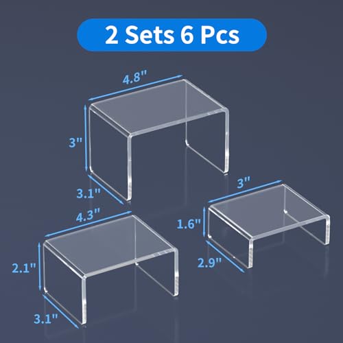 NIUBEE Acrylic Display Risers Stand 2 Sets,3 Steps Clear Riser Shelf Showcase for Amiibo Funko POP Figures -3"x3"x4" - size: (3,3,4)" x2Set