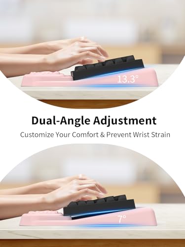 3-in-1 Ergonomic Keyboard Stand with Wrist Rest & Mouse Pad Set, Comfy Keyboard Riser Holder Soft Mousepad with Massage Design, Memory Foam and Non-Slip PU Base for Pain Relief, Pink - color: Light Pink